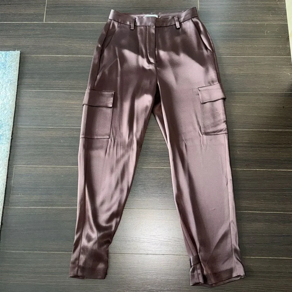 BABATON refined silk cargo pants, chocolate